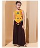 BaawRi Cotton Lycra Knit Sleeveless Floral Embroidered Tassels Detailed Top With Flared Pant Set - Yellow & Brown