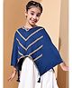 BaawRi Viscose Knit Three Fourth Cape Sleeves Lace Embellished Poncho Style Top With Inner - Blue