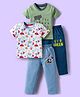OHMS Single Jersey Knit Half Sleeves T-Shirt & Lounge Pant Set with Nautical & Jungle Theme Print Pack of 2 - Multicolor