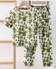 Fashion Dream Cotton Blend Woven Half Sleeves Women Face Printed Tee With Coordinating Pant Set - Olive Green