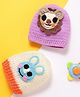 MayRa Knits Knitted Woven Pack Of 2 Animals Crochet Designed Caps - Pink & Cream - Circumference - 25 Cm
