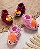 MayRa Knits Hand Knitted Woven Pack Of 2 Animal & Floral Applique Detailed Crochet Booties - Magenta & Purple