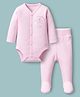 I Bears Interlock Knit Full Sleeves Onesie With Animal Print & Footed Leggings - Pink