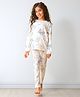 Anthrilo 100% Organic Cotton Knit Full Sleeves Cat & Keys Printed Comfort Fit Coordinating Night Suit Set - White