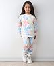Anthrilo Fleece Knit Full Sleeves Bows Printed Coordinating Winter Sweatshirt With Joggers Set - White