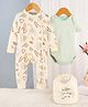 Kookie Kids Interlock Knit Full Sleeves Romper & Onesies With  Bib - Cream & Tan