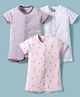 I Bears Interlock Knit Half Sleeves Rompers With Floral Print Pack Of 3 - Pink White & Violet