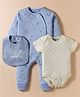 Kookie Kids Interlock Knit Full Sleeves Printed Romper & Onesies With  Bib - Light Blue & White