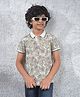 CRIMSOUNE CLUB Cotton Knit Half Sleeves Leaves Printed Polo Tee - Beige