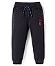 Olio Kids Cotton Woven Full Length Solid Color Trouser with Text Embroidery - Black