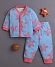 BUMZEE Cotton Knit Full Sleeves Co-ords Night Suit With Animal Print - Blue