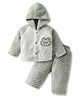 Mom's pet Fur Knit Full Sleeves Frog Embroidered Heavy Winter Hooded Sweatjacket With Pant Set - Green