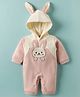 Mom's pet Fleece Knit Full Sleeves Bunny Ear Applique Detailed Heavy Winter Romper - Peach