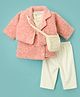 Mom's pet Glitter Knit Full Sleeves Shimmer Detailed Dress With Jacket Leggings & Purse Set - Peach