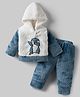 Mom's pet Fur Knit Full Sleeves Penguin Embroidered Heavy Winter Hooded Sweatshirt With Pants - Blue