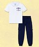 Nap Chief Pure Cotton Knit Half Sleeves Peanuts Featuring Snoopy Printed Polo Tee & Cargo Joggers Set - White