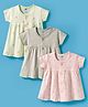 Zero Sinker Knit Half Sleeves Frock With Floral Print Pack Of 3 - Lime Peach & Grey