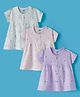 Zero Sinker Knit Half Sleeves Frock With Floral Print Pack Of 3 - Peach Lilac & White