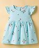 Zero Sinker Knit Frill Sleeves Frock With Floral Print - Aqua