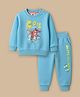 Zero Terry Knit Full Sleeves T-Shirt & Joggers Set with Bear Print - Light Blue