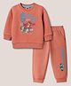Zero Terry Knit Full Sleeves T-Shirt & Joggers Set with Bear Print - Rust Orange