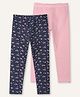 Ariel Cotton Knit Pack Of 2 Floral & Striped Printed Leggings - Pink & Navy Blue