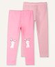 Ariel Cotton Knit Pack Of 2 Striped & Baby Bunny Printed Leggings - Pink