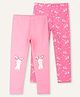 Ariel Cotton Knit Pack Of 2 Unicorns & Baby Bunny Printed Leggings - Pink