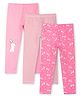 Ariel Cotton Knit Pack Of 3 Striped & Baby Bunny Printed Leggings - Pink