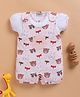 Wonderchild Half Sleeves Animals Printed Romper - White  & Peach