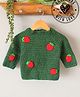 Woonie Hand Knit Full Sleeves Strawberry Applique Detailed Crochet Sweater - Green