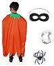 Itsmycostume Halloween Theme Spooky Pumpkin Cape With Fake Spider Ring & Dracula Teeth - Orange