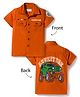 Kookie Kids Cotton Woven Half Sleeves Shirt With Text Print on Front & Back - Rust Orange