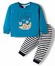 Taeko Single Jersey Knit Full Sleeves Printed T-Shirt & Lounge Pant Set - Teal Blue