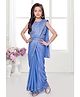 Ministitch Blended Woven Sleeveless Floral Embroidered Sequins Embellished Ready Made Blouse With Wrap Around Saree - Sky Blue
