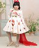 Li & Li Couture Satin Woven Full Sleeves Mushrooms Printed Back Bow Applique Detailed Dress - Ivory & Red