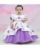 Li & Li Couture Satin Woven Half Puffed Sleeves Fairy Printed Gown - Lavender & Pearl White
