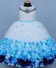 Li & Li Couture Net Woven Sleeveless Pearls Embellished Floral Applique Detailed Gown - Blue & White