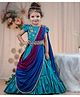 Li & Li Couture Taffeta Woven Half Puffed Sleeves Leaves Designed Beads & Stones Embellished Gown With Double Shaded Dupatta &  Belt - Teal Blue