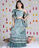 Cutiekins Organza Woven Half Flutter Sleeves Sequins Embellished Chevron Designed Lehenga Choli With Dupatta Set - Sea Green & Silver