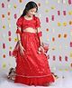 Cutiekins Organza Woven Half Puffed Sleeves Sequins Embellished Leheriya Designed Lehenga Choli With Dupatta Set - Red & Golden