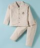Mini Taurus Cotton Woven Full Sleeves Co-ords Night Suit With Checks & Vehicle Embroidery - Beige