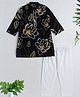 The Magic Wand Cotton Woven Full Sleeves Floral Printed Lace Embellished Kurta Pyjama Set - Black
