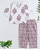 The Magic Wand Cotton Woven Three Fourth Sleeves Floral Printed Lace Detailed Top & Pant Set - Off White & Red