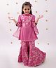 Lil' Drama Rayon Knit Three Fourth Sleeves Floral Embroidered & Gota Lace Embellished Kurti Sharara With Dupatta Set - Pink