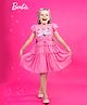 Barbie by Tiny Girl Woven Mattel Featuring Half Puffed Sleeves Characters Printed Dress - Light Pink