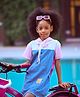 Barbie by Tiny Girl Cotton Woven Half Sleeves Colour Blocked Brand Name Printed Hooded Dress - Blue