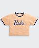 Barbie by Tiny Girl Cotton Knit Half Sleeves Brand Name Printed Tee - Peach