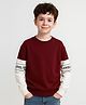 Bubble Berry Knit Full Sleeves Colour Blocked & Level Up Text Printed  Oversized Light Winter Sweatshirt - Dark Red & White