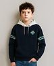 Bubble Berry Knit Full Sleeves Sporty Text Printed Oversized Hooded Winter Sweatshirt - Navy Blue